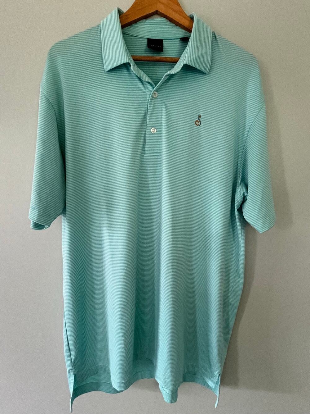 Dunning Golf Turquoise Stripe Performance Polo Shirt Men’s Large